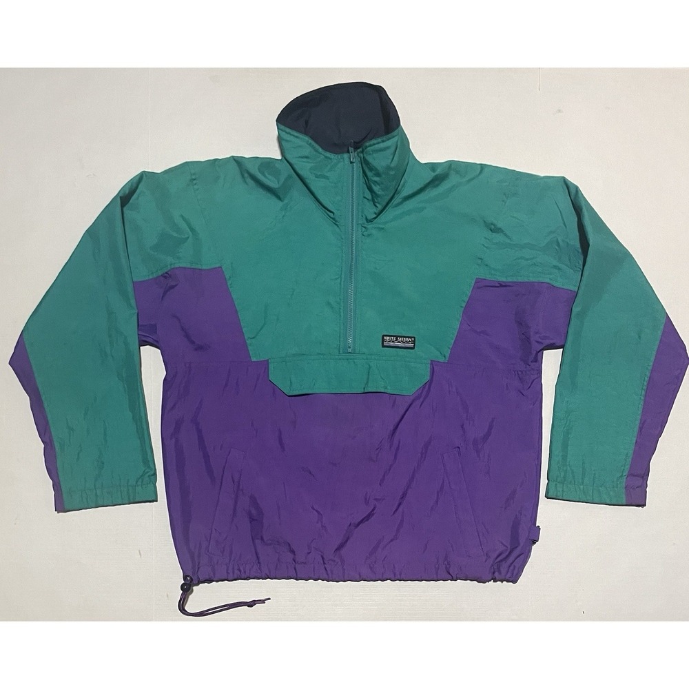 Vintage White Sierra Green Nylon Anorak Pullover Shell Ski Jacket Size Small